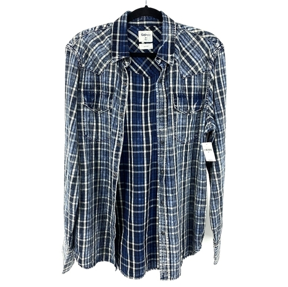 Gap Slim Fit Worn Look Blue Plaid - Picture 3 of 9